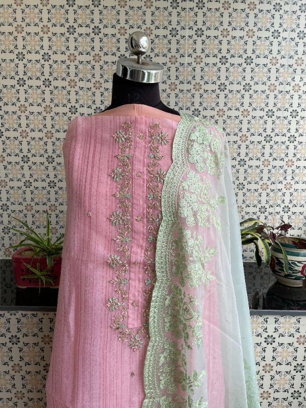 Dress Material  Light Pink Lining Fabric: Unstitched Embroidery